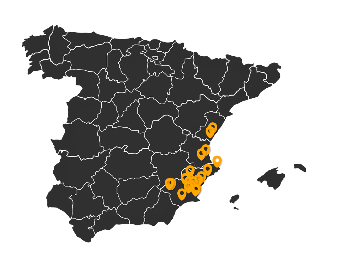Mapa de España con las zonas donde trabajamos
